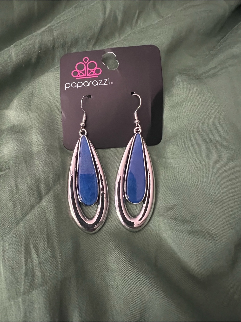 paparazzi Silver Drop Earrings with Blue Centers